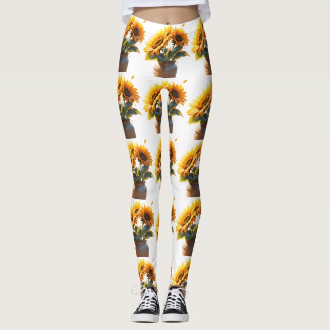 Leggings Vibrant Sunflowers in a Rustic Pot (Devant)