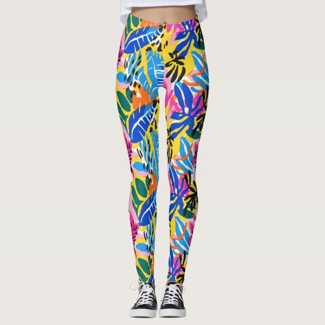 Leggings Vibrant Tropical Abstraite feuille colorée (Devant)