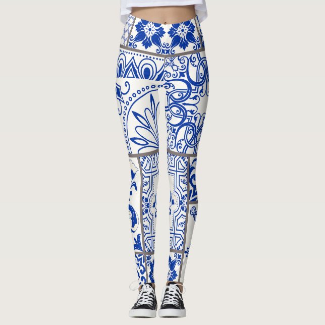 Leggings Victorian Majolica : Patchwork Tile Motif. (Devant)