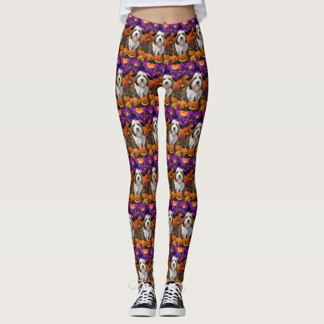 Leggings Vieux anglais Sheepdog Halloween sorcier Citrouill (Devant)