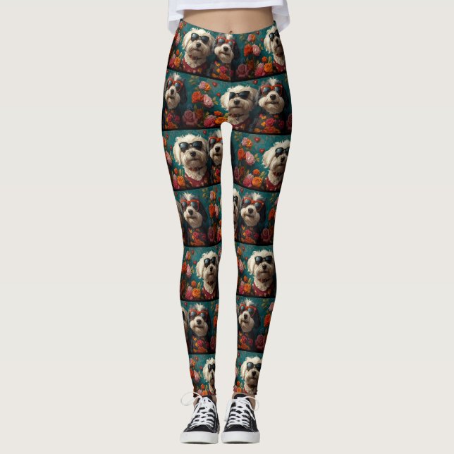 Leggings Vieux berger anglais avec Saint-Valentin Rose (Devant)