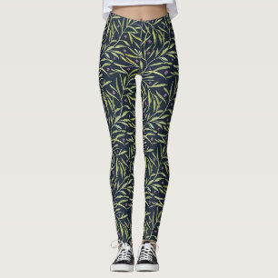 Leggings Vignes feuillues vertes sereines avec fleurs roses