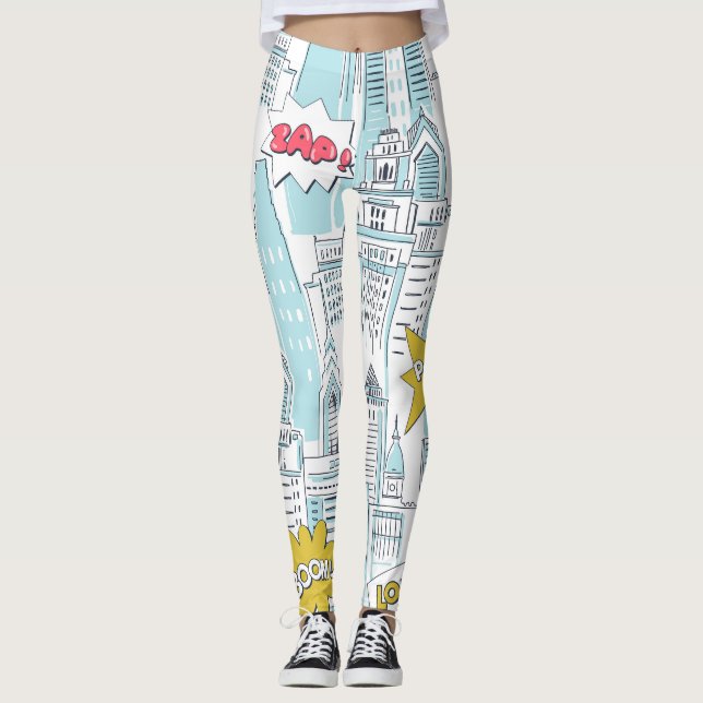 Leggings Ville de la bande dessinée : motif vintage (Devant)