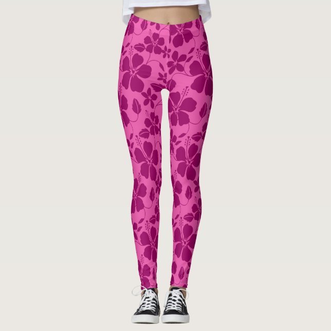 LEGGINGS VIN DE BOURGOGNE HULA HAWAIEN (HIBISCUS) (Devant)