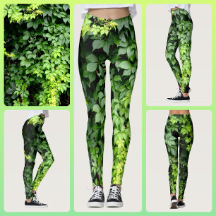 Leggings Vin d'ivoire vert luxuriant Feuille Photographie