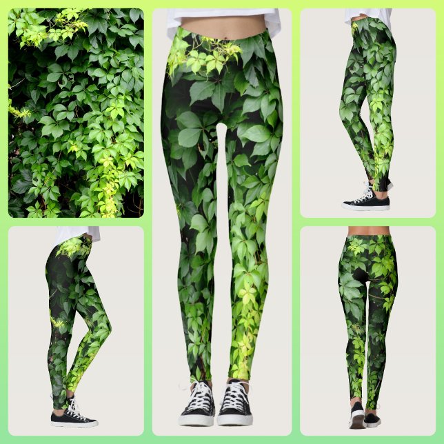 Leggings Vin d'ivoire vert luxuriant Feuille Photographie (Créateur téléchargé)