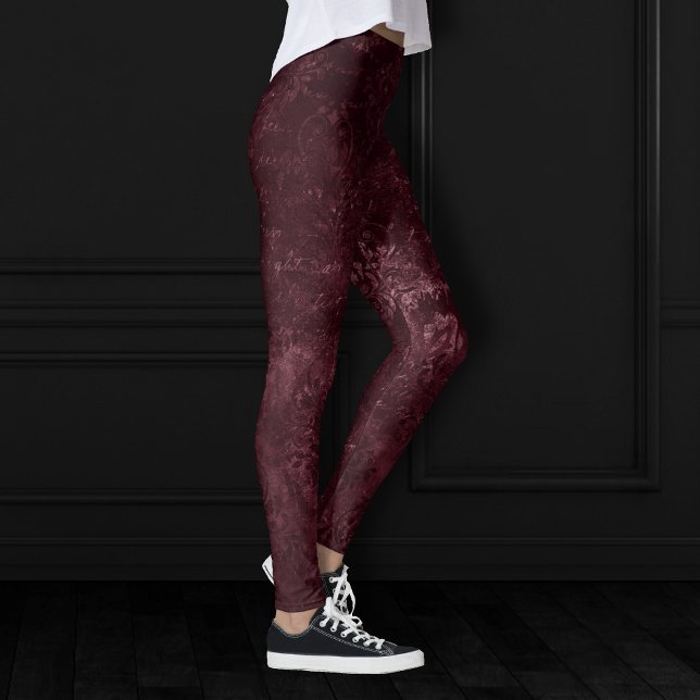 Leggings Vin Velvety Damask | Glam Grunge de Bordeaux Sangr (Créateur téléchargé)