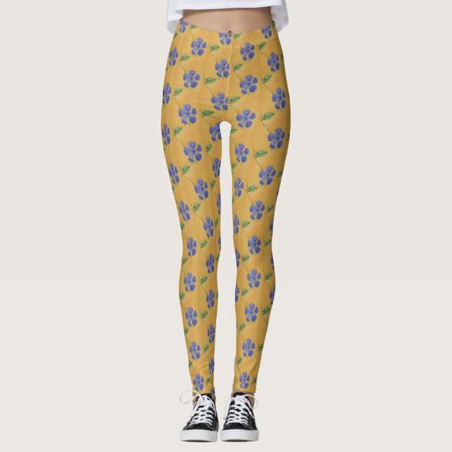 Leggings Vinca bleu, perwinkle sur un arrière - plan jaune (Devant)
