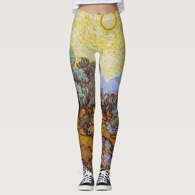 Leggings Vincent van Gogh - Oliviers, Ciel Jaune et Soleil (Devant)