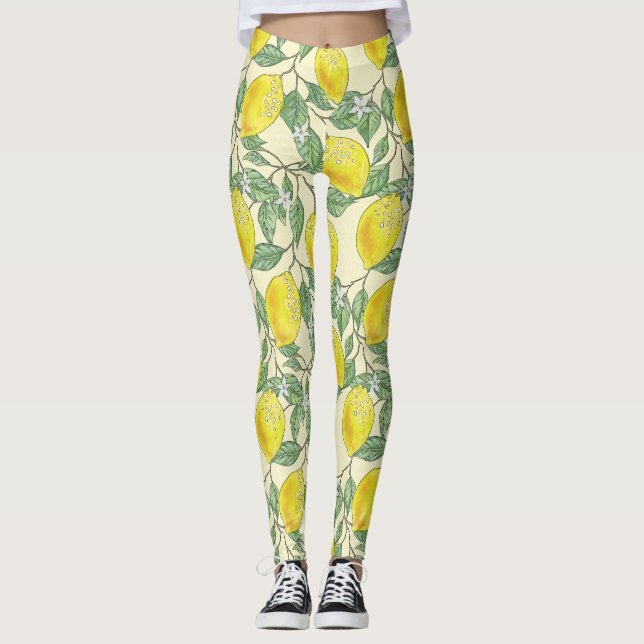 Leggings Vintage Aquarelle Lemon Tree Tropical Motif (Devant)