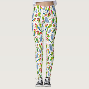 Leggings Vintage Birds Motif, Colorful parakeet motif