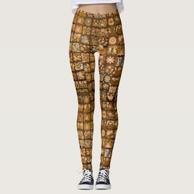Leggings Vintage courtepointe florale brodée avec animaux (Devant)