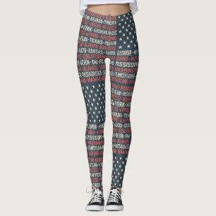 Leggings Vintage Faded American Flag State Noms Mots Art