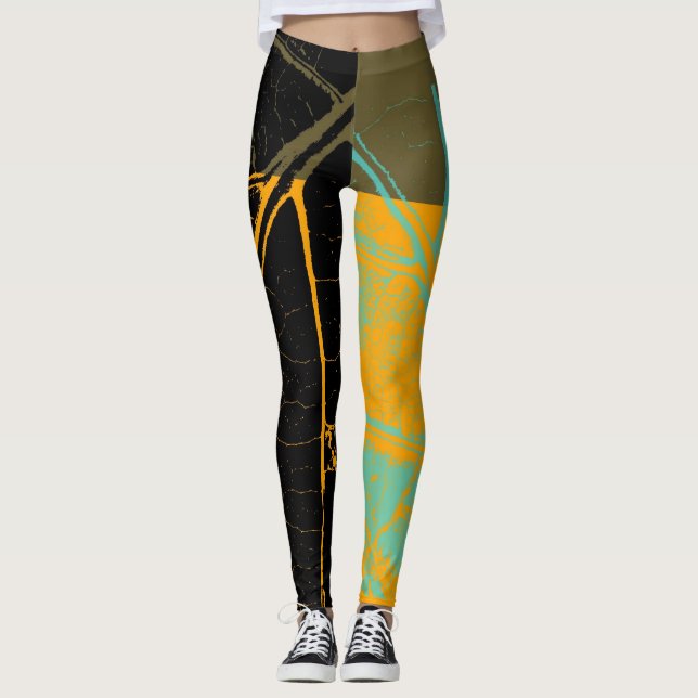 Leggings Vintage feuille noire orange (Devant)