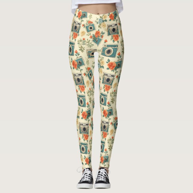 Leggings Vintage Floral & Motif de caméra (Devant)