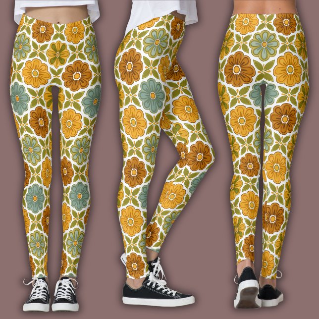 Leggings Vintage Floral Pattern | 70's Sage & Ochre (Créateur téléchargé)