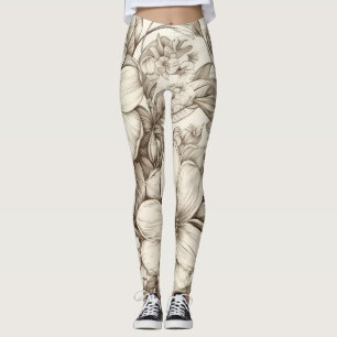 Leggings Vintage Floral Sepia Motif (13)