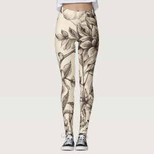 Leggings Vintage Floral Sepia Motif (2)