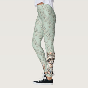 Leggings Vintage habillé Cottagecore Raccoon Pastel