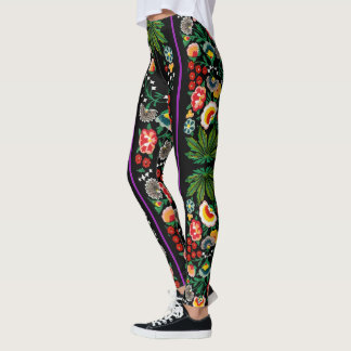 Leggings Vintage Indien Boho Floral Noir