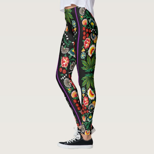 Leggings Vintage Indien Boho Floral Noir (Gauche)