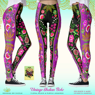 Leggings Vintage Indien Boho Floral Noir & Violet