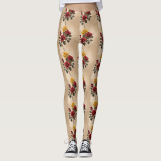 Leggings Vintage Inspired Red And Yellow Roses