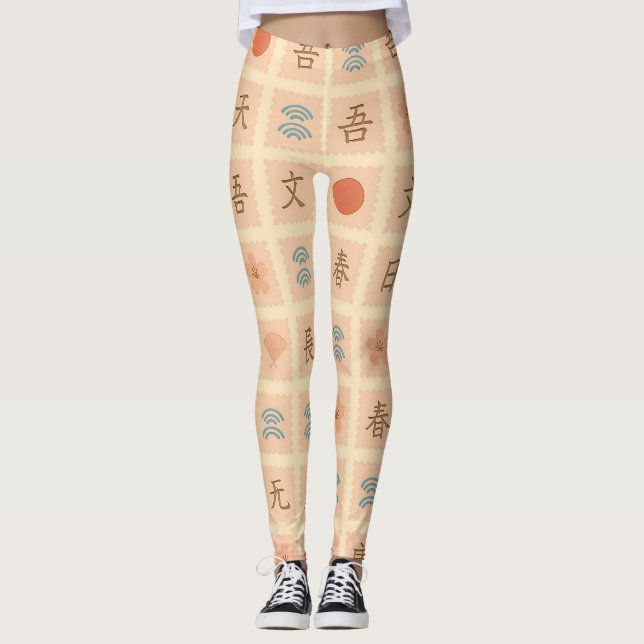Leggings Vintage Japanese Stamp Pattern  (Devant)