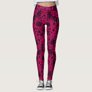 Leggings Vintage joli motif floral noir sur le néon