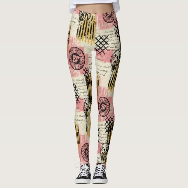 Leggings Vintage Mixed-Media Collage - Distressed Paper (1) (Devant)