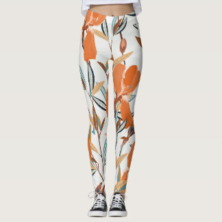 Leggings Vintage motif floral d'Iris orange