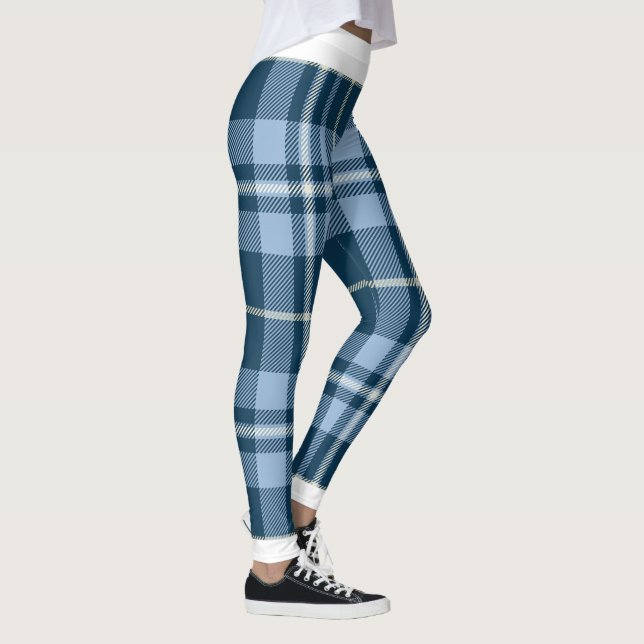 Leggings Vintage Noël Bleu Blanc Plat (Droite)