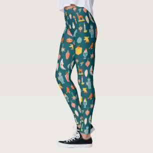 Leggings Vintage Noël Ornements Motif