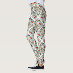 Leggings vintage noël poinsettia joyeux noel