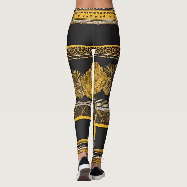 Leggings Vintage noir et jaune Tournesol IA art (Dos)