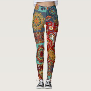 Leggings Vintage Paisley Mandala Patchwork coloré