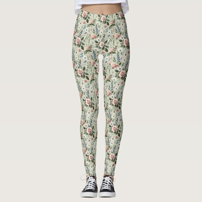 Leggings Vintage Pastel Floral Motif botanique (Devant)