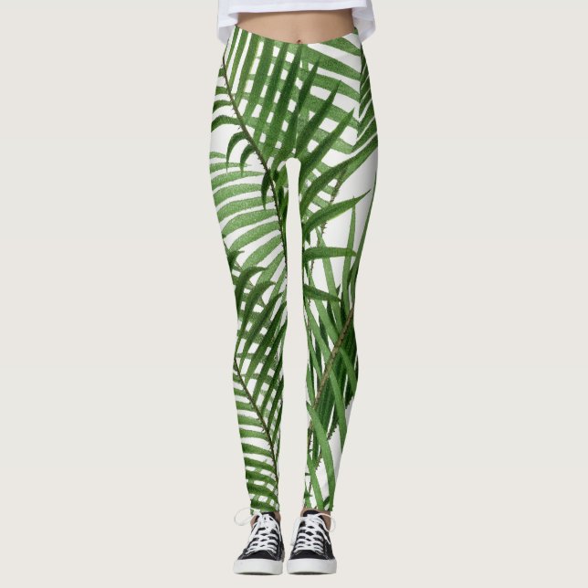 Leggings Vintage Retro Aquarelle Palm Tree Feuilles (Devant)