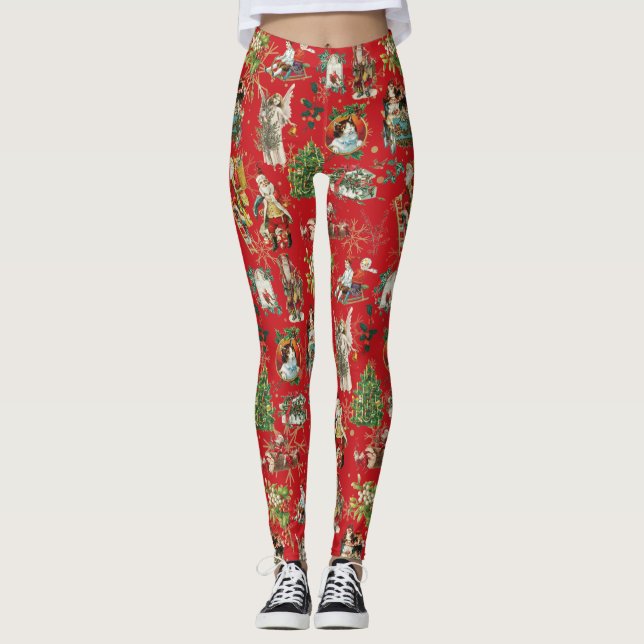 Leggings Vintage Retro Noël Festive Rouge (Devant)