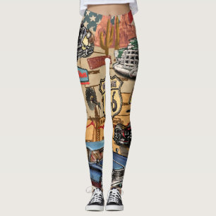 Leggings Vintage Route 66, affiche nostalgique.