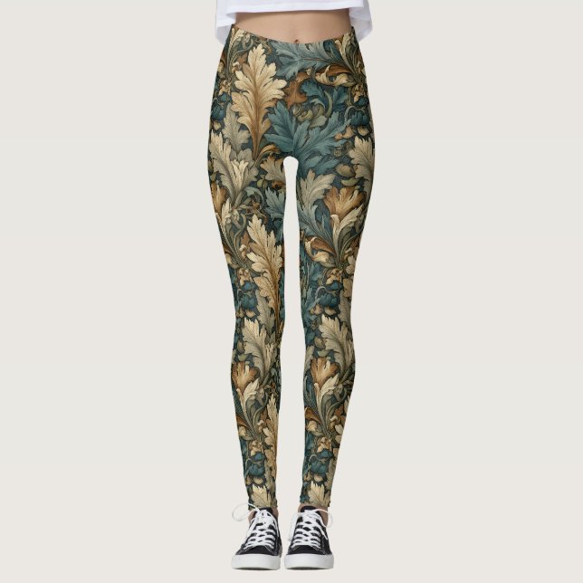 Leggings Vintage Sage Green Art Nouveau Leaf Botanical (Devant)