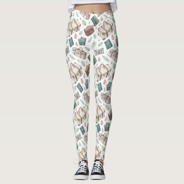 Leggings Vintage Travel Luggage Pattern (1) (Devant)
