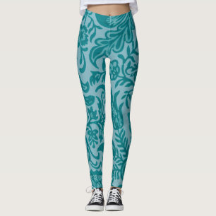 Leggings Vintage Turquoise Vert Floral Motif botanique