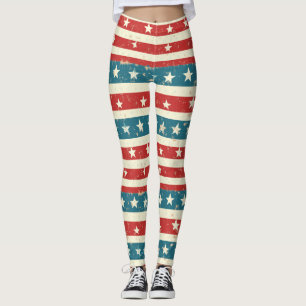 Leggings Vintages rayures rouges, blanches et bleues avec é