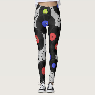 Leggings Vinyl Records : Music Note Motif