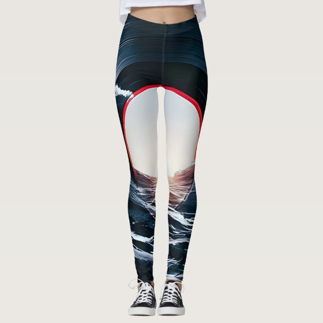 Leggings Vinyle Vintage Surf Wave Océan Musique Rétro (Devant)