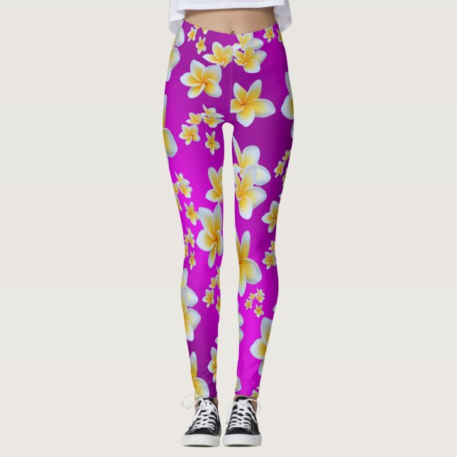 Leggings violet, asiatique, jaune, blanc, fleur, brillant,  (Devant)