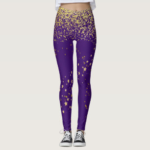 Leggings Violet avec des pattes d'accentuation or