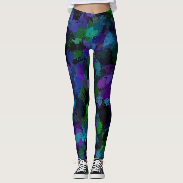 Leggings Violet, bleu et noir Abstrait (Devant)