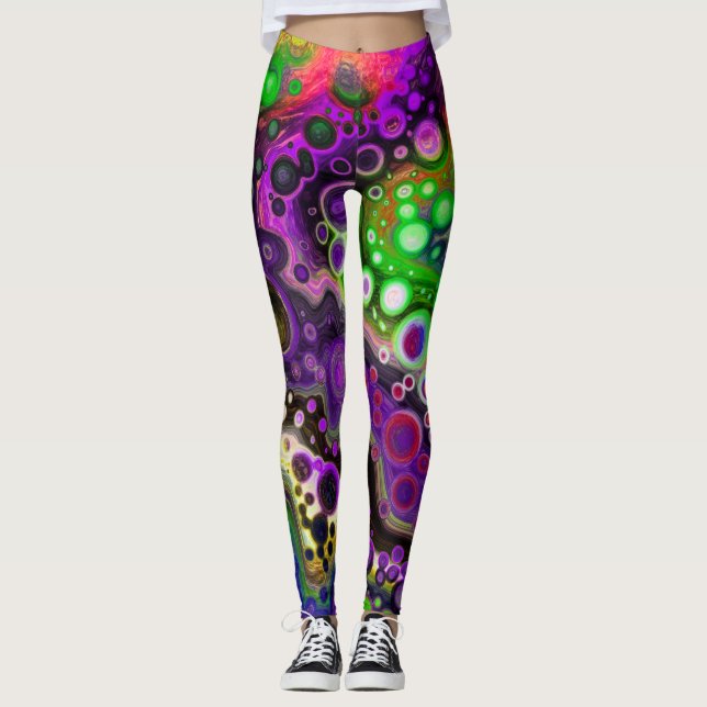 Leggings Violet, citron vert et marbre noir (Devant)